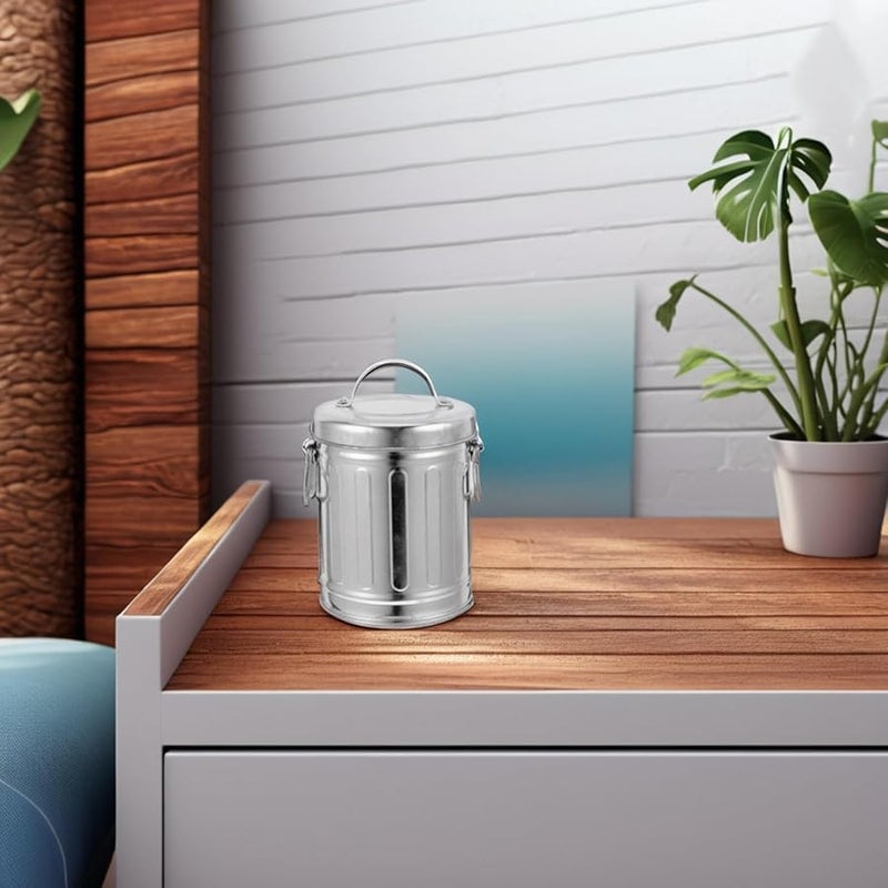 Galvanized Iron Bucket Ashtray with Lid Small Metal Trash Can for Desktop Office Home - Image 4